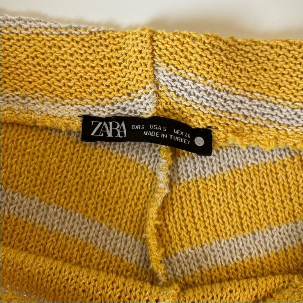 Zara Open Knit Striped Pants Yellow White Straight Leg Size Small - Picture 6 of 13